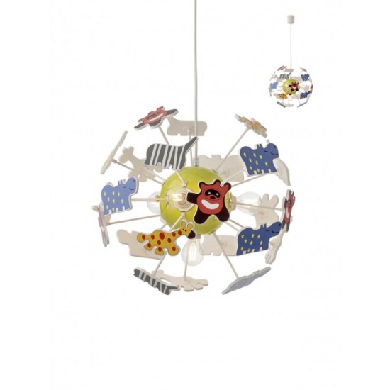 Pendul SAFARI Smarter pentru copii cu decoratiuni PVC multicolore 350mm soclu E14 IP20