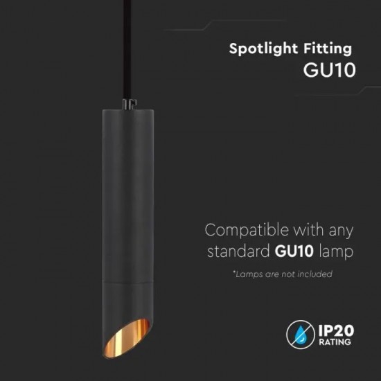 Pendul aluminiu negru D:55x200mm soclu GU10 IP20