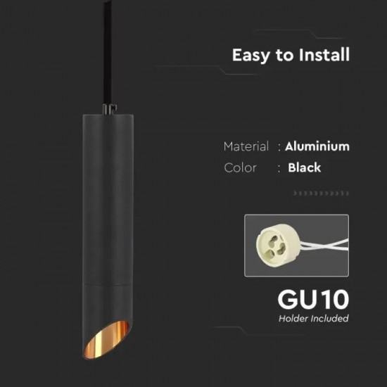 Pendul aluminiu negru D:55x200mm soclu GU10 IP20
