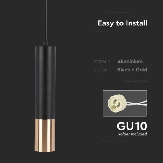 Pendul aluminiu negru auriu D:60x300mm soclu GU10 IP20