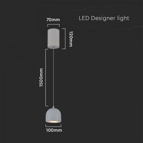 Pendul LED 8.5W 100mm corp gri lumina calda IP20