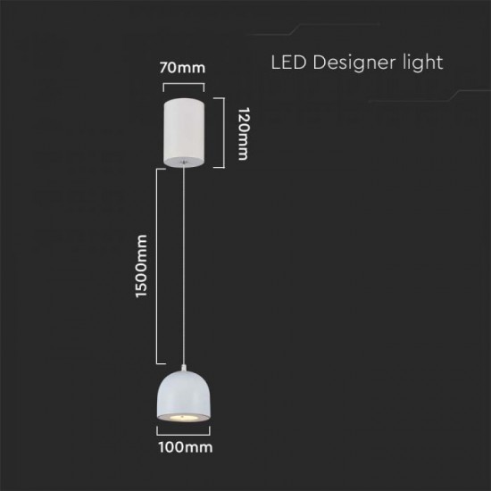 Pendul LED 8.5W 100mm corp alb lumina calda IP20