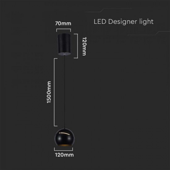 Pendul LED 8.5W 120mm corp negru lumina calda IP20