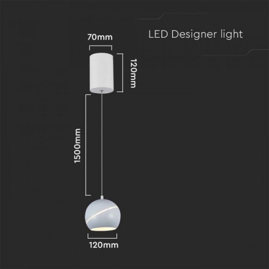 Pendul LED 8.5W 120mm corp alb lumina calda IP20