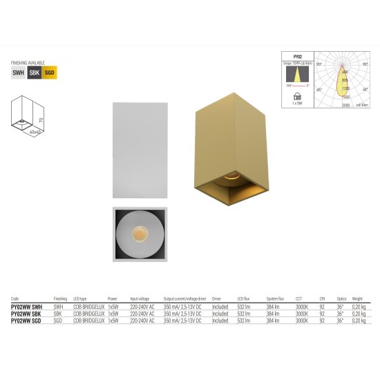 Plafoniera LED 5W patrata XPONY corp alb UGR<16 CRI92 lumina calda IP40