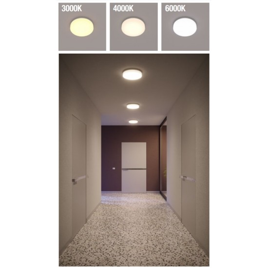 Plafoniera LED rotunda XVARIO 20W CCT rama alba IP44