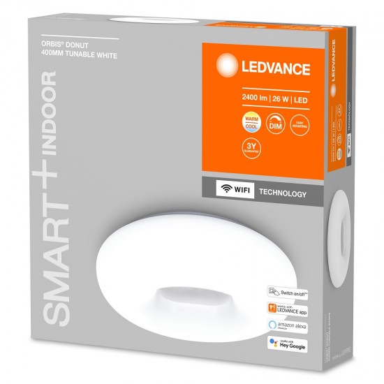 Plafoniera LED inteligenta 26W Ledvance Smart+ WiFi ORBIS DONUT 400mm alba dimabila TW compatibil Amazon Alexa si Google Assistant IP20