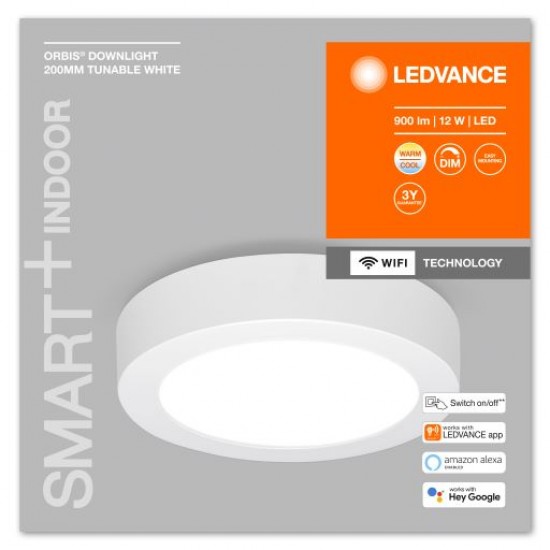 Plafoniera LED inteligenta 12W Ledvance Smart+ WiFi Orbis Downlight Surface 200mm alba dimabila TW compatibil Amazon Alexa si Google Assistant IP20