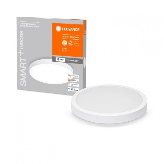 Plafoniera LED inteligenta 22W Ledvance Smart+ WiFi Orbis Downlight Surface 400mm alba dimabila TW compatibil Amazon Alexa si Google Assistant IP20