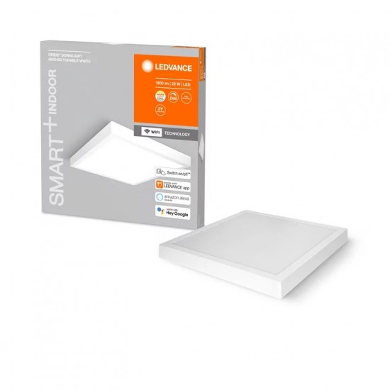 Plafoniera LED inteligenta 22W Ledvance Smart+ WiFi Orbis Downlight Surface 400mm patrata alba dimabila TW compatibil Amazon Alexa si Google Assistant IP20