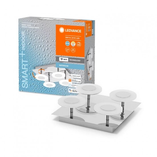 Aplica LED pentru baie inteligenta 26W Ledvance Smart+ ORBIS Wall Wave IP44 patrata decorativa dimabila TW compatibil Amazon Alexa si Google Assistant