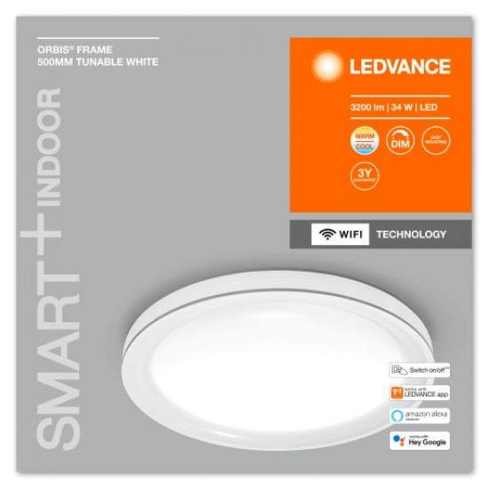Plafoniera LED inteligenta 34W Ledvance Smart+ WiFi ORBIS FRAME alba dimabila TW compatibil Amazon Alexa si Google Assistant IP20