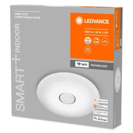 Plafoniera LED inteligenta 34W Ledvance Smart+ WiFi ORBIS KITE 510mm alba dimabila TW compatibil Amazon Alexa si Google Assistant IP20