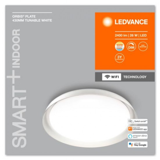 Plafoniera LED inteligenta 26W Ledvance Smart+ WiFi ORBIS PLATE 430mm dimabila TW compatibil Amazon Alexa si Google Assistant IP20