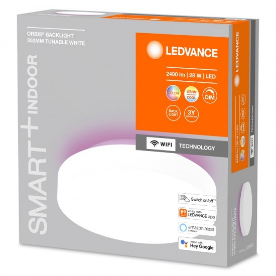 Plafoniera LED inteligenta 28W Ledvance Smart+ WiFi ORBIS BACKLIGHT rotunda 350mm dimabila RGBW compatibil Amazon Alexa si Google Assistant IP20