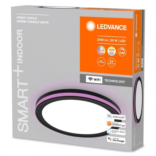 Plafoniera LED inteligenta 28W Ledvance Smart+ WiFi ORBIS CIRCLE 460mm dimabila RGBW compatibil Amazon Alexa si Google Assistant IP20