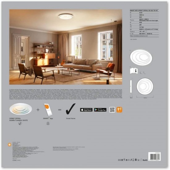 Plafoniera LED inteligenta 40W Ledvance Smart+ WiFi ORBIS SPIRAL  alba dimabila TW compatibil Amazon Alexa si Google Assistant IP20