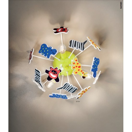 Plafoniera SAFARI Smarter pentru copii cu decoratiuni PVC multicolore 410mm soclu E14 IP20