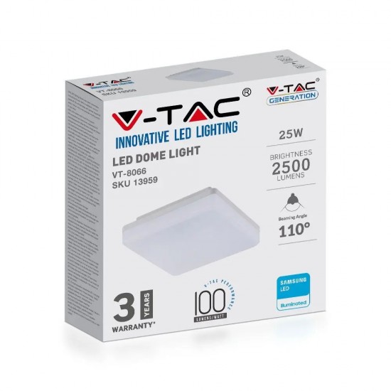 Plafoniera LED patrata 25W 100lm/W cip Samsung lumina calda IP44