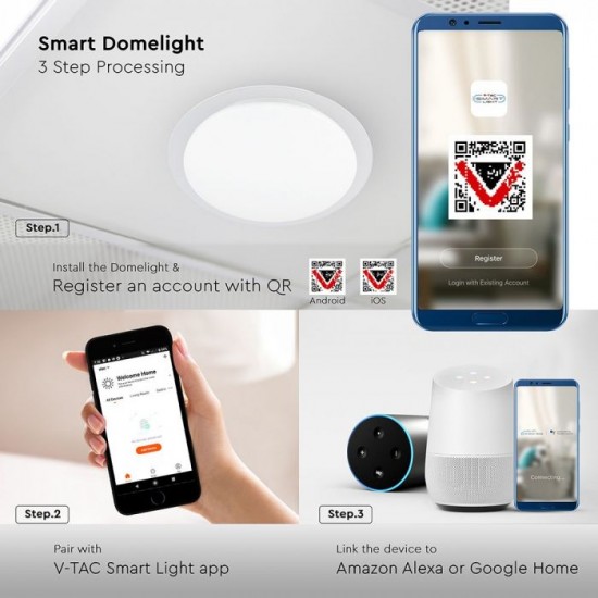 Plafoniera LED SMART 40W 350mm aspect instelat compatibila cu AMAZON ALEXA si GOOGLE HOME 3 in 1
