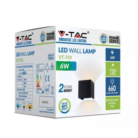 Aplica LED 6W patrata cip BRIDGELUX Corp Negru Alb Cald