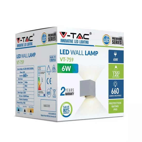 Aplica LED 6W patrata cip BRIDGELUX Corp Gri Alb Cald