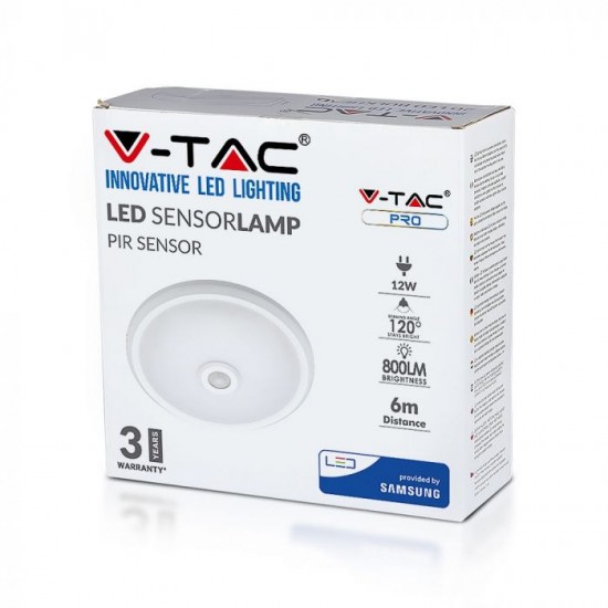 Plafoniera LED 12W cu senzor cip SAMSUNG Alb Rece