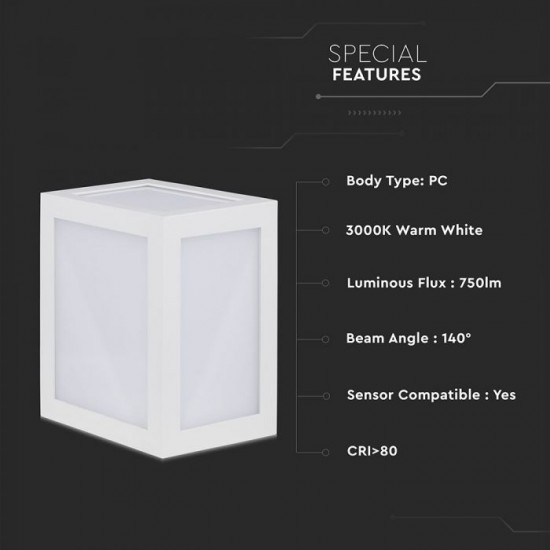 Aplica LED 12W patrata Corp Alb lumina neutra