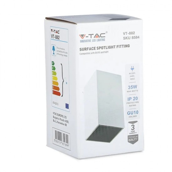 Plafoniera patrata suport GU10 corp alb reflector negru