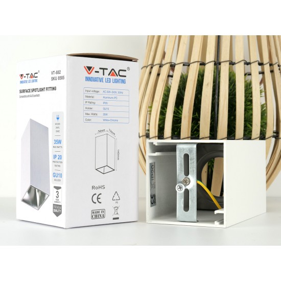 Plafoniera patrata suport GU10 corp alb reflector crom
