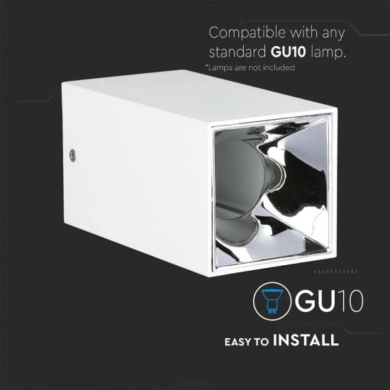 Plafoniera patrata suport GU10 corp alb reflector crom
