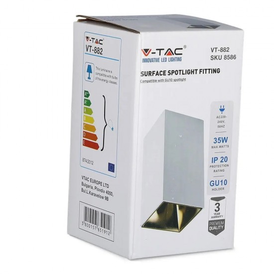Plafoniera patrata suport GU10 corp alb reflector auriu
