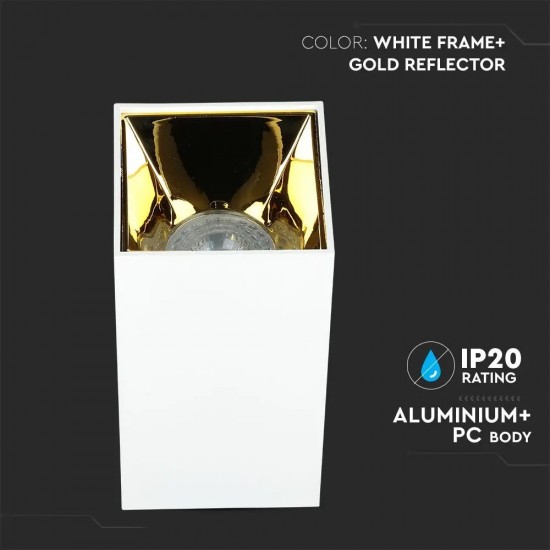 Plafoniera patrata suport GU10 corp alb reflector auriu