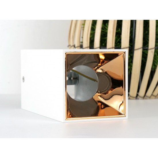 Plafoniera patrata suport GU10 corp alb reflector aur roz