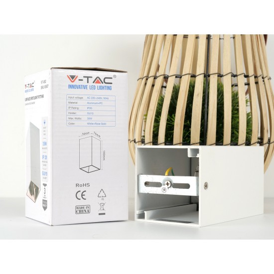 Plafoniera patrata suport GU10 corp alb reflector aur roz