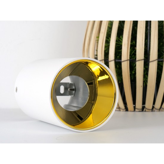 Plafoniera rotunda suport GU10 corp alb reflector auriu