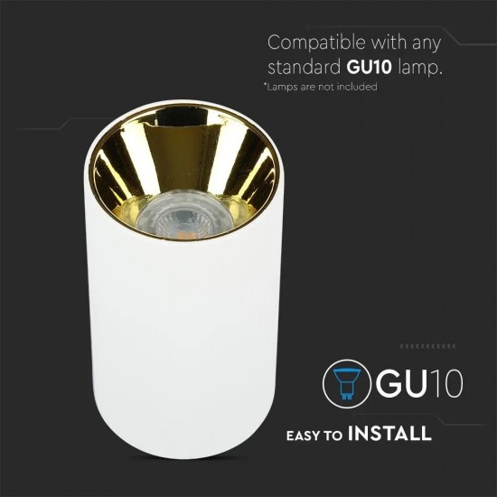 Plafoniera rotunda suport GU10 corp alb reflector auriu
