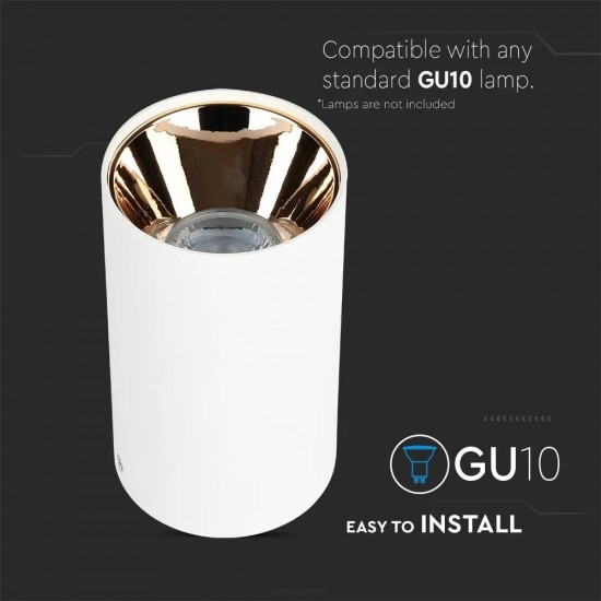 Plafoniera rotunda suport GU10 corp alb reflector aur roz