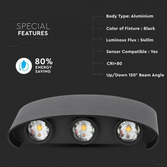 Aplica LED 6W iluminare sus jos Corp Negru Alb Neutru