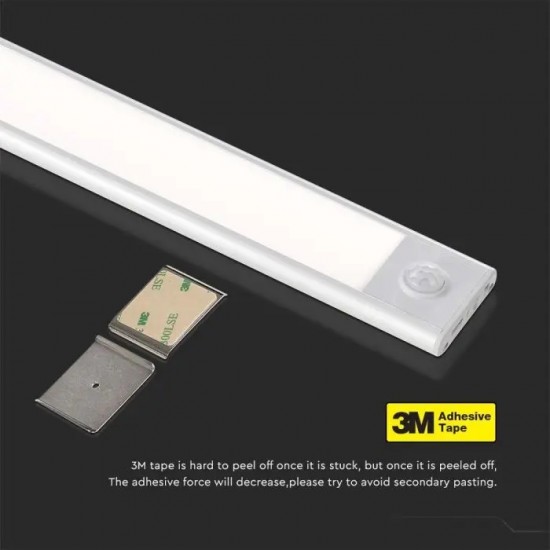 Aplica LED pentru mobilier 1.5W Cabinet corp aluminiu argintiu 300mm cu senzor PIR functie automata si incarcare USB IP20