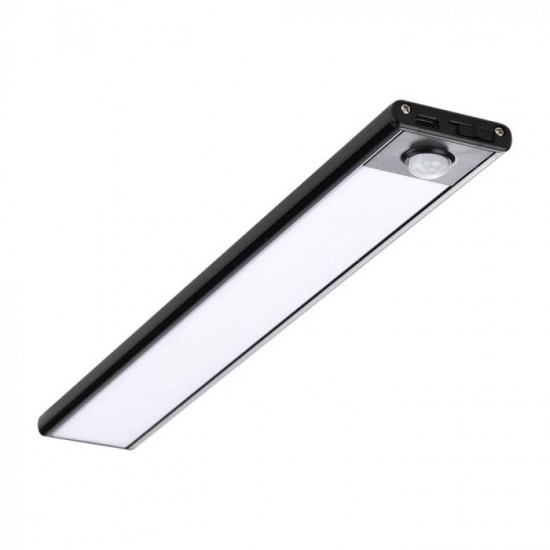 Aplica LED pentru mobilier 1.5W Cabinet corp aluminiu negru 300mm cu senzor PIR functie automata si incarcare USB IP20