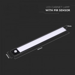 Aplica LED pentru mobilier 2W Cabinet corp aluminiu negru 400mm cu senzor PIR functie automata si incarcare USB IP20