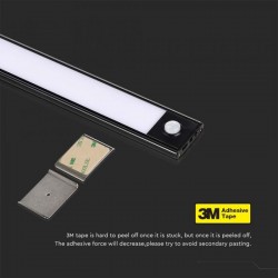 Aplica LED pentru mobilier 2.5W Cabinet corp aluminiu negru 600mm cu senzor PIR functie automata si incarcare USB IP20