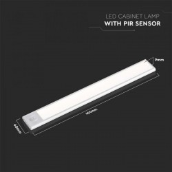 Aplica LED pentru mobilier 2W Cabinet corp aluminiu argintiu 400mm cu senzor PIR functie automata si incarcare USB IP20