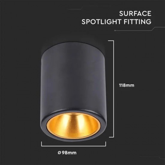 Plafoniera rotunda 118mm soclu GU10 corp negru reflector auriu IP20