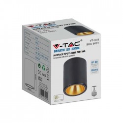 Plafoniera rotunda 118mm soclu GU10 corp negru reflector auriu IP20
