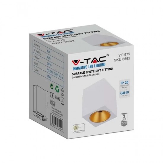 Plafoniera patrata 120mm soclu GU10 corp alb reflector auriu IP20