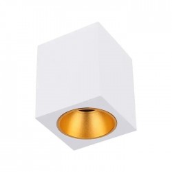 Plafoniera patrata 120mm soclu GU10 corp alb reflector auriu IP20