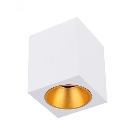 Plafoniera patrata 120mm soclu GU10 corp alb reflector auriu IP20