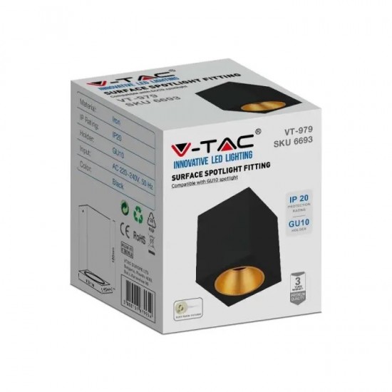Plafoniera patrata 120mm soclu GU10 corp negru reflector auriu IP20